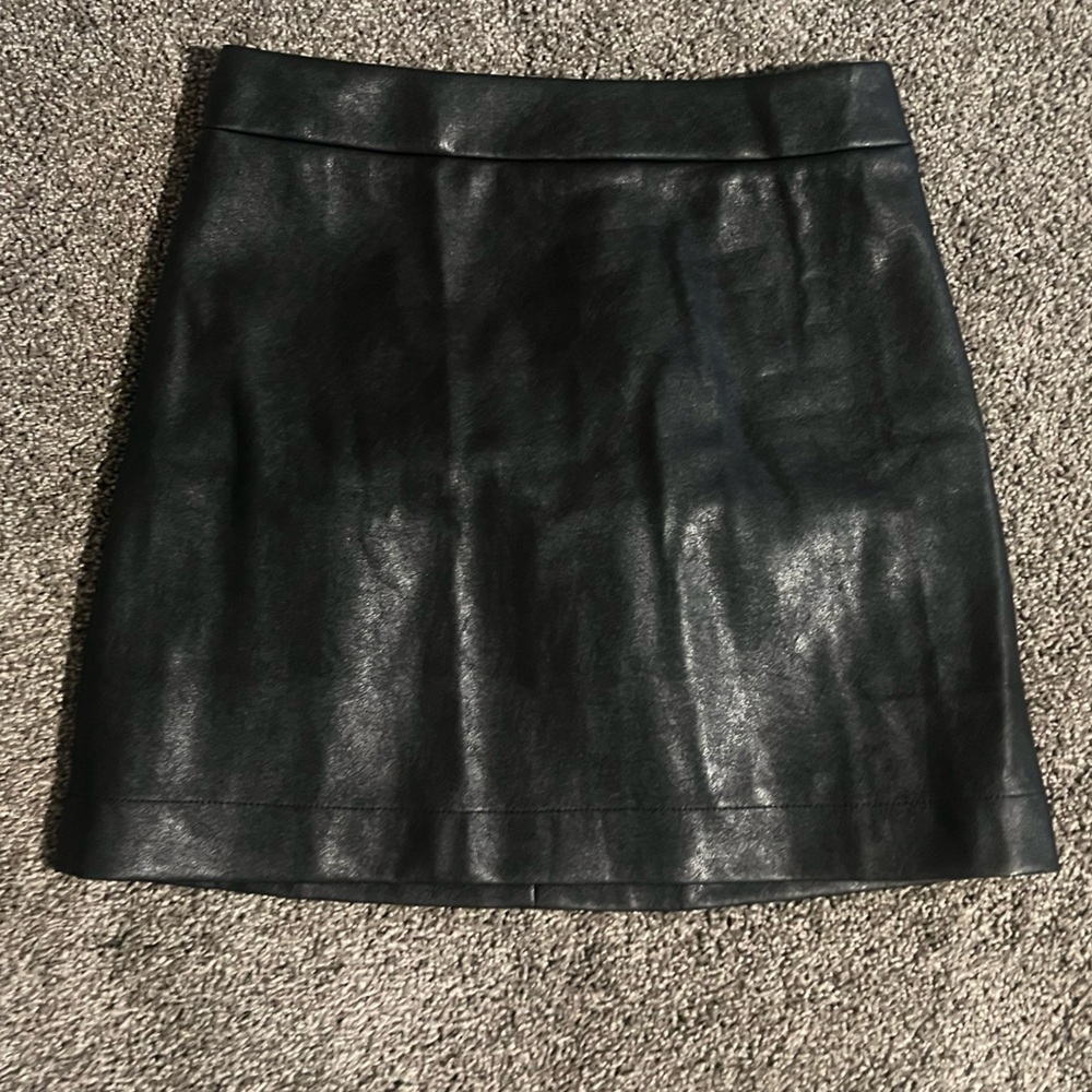 J. Crew Factory Black Leather A-Line Skirt